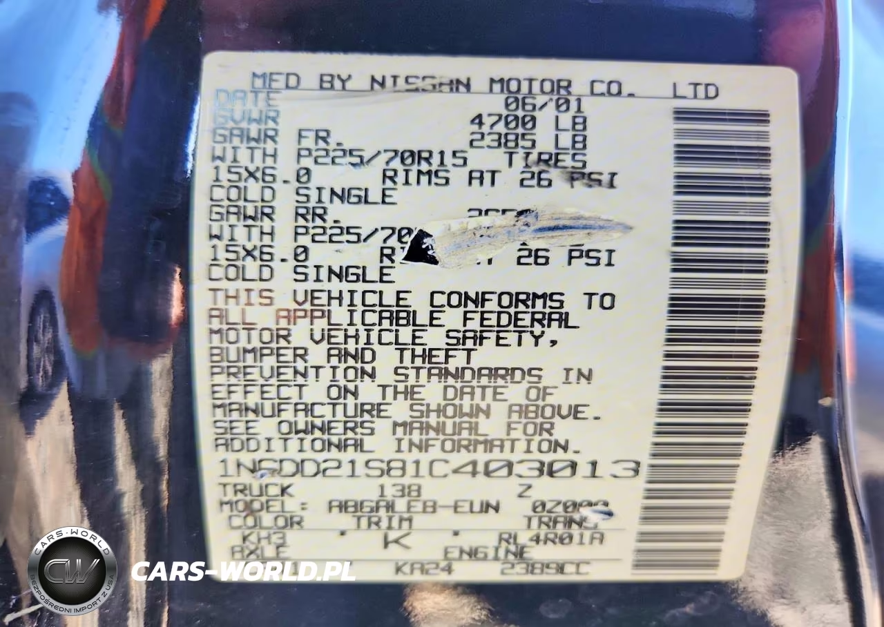 2001 Nissan Frontier Xe VIN:1N6DD21S81C403013 - 12