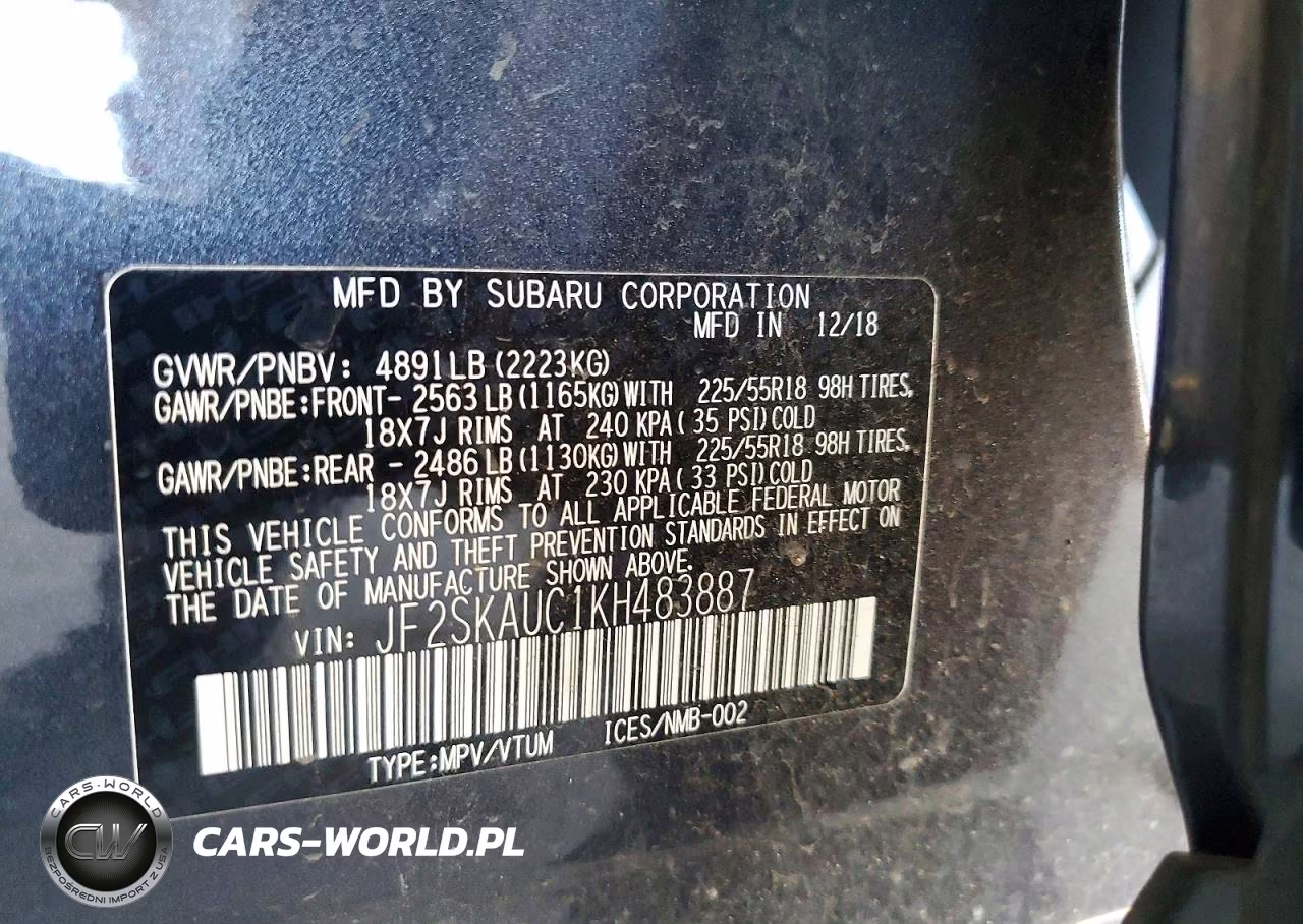 2019 Subaru Forester Limited VIN:JF2SKAUC1KH483887 - 12