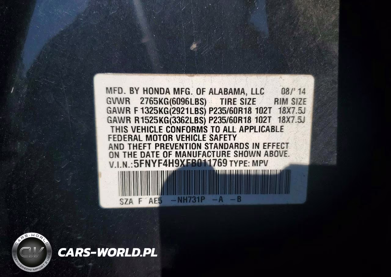 2015 Honda Pilot Touring VIN:5FNYF4H9XFB011769 - 13