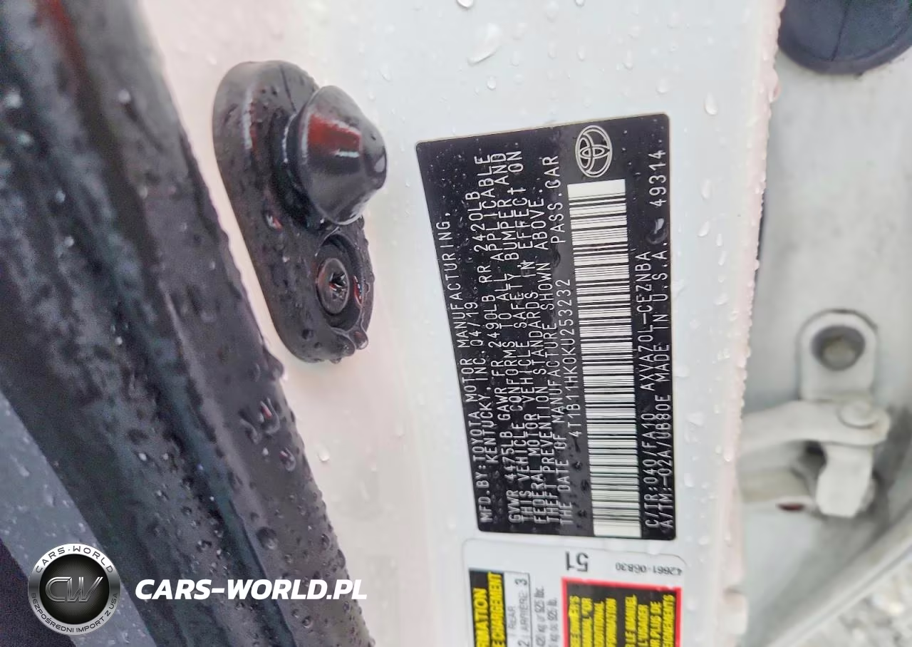2019 Toyota Camry Le VIN:4T1B11HK0KU253232 - 12