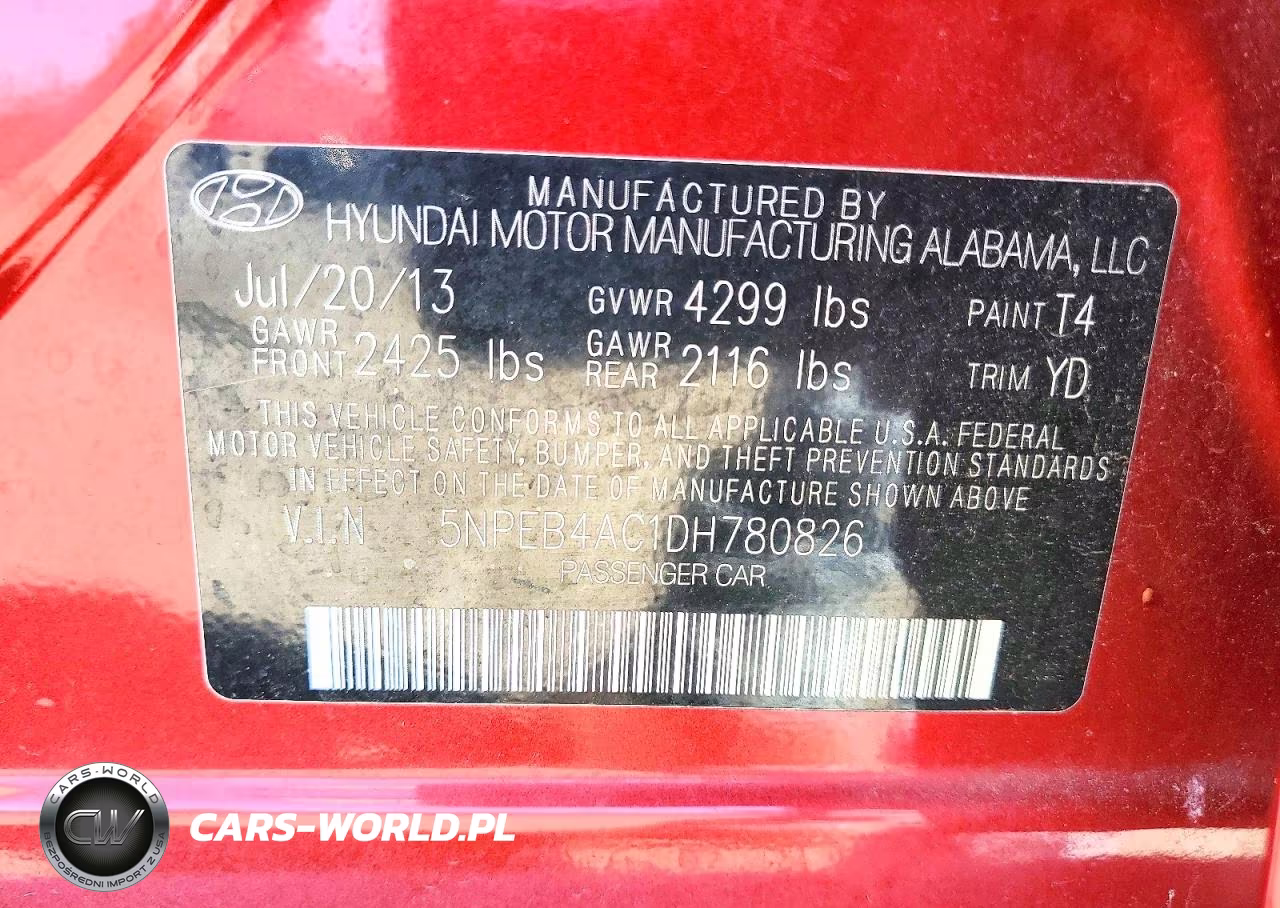 2013 Hyundai Sonata Gls VIN:5NPEB4AC1DH780826 - 13