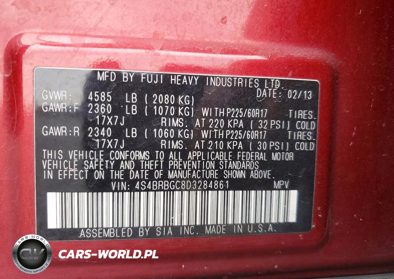 2013 Subaru Outback 2.5I Premium VIN:4S4BRBGC8D3284861 - 13