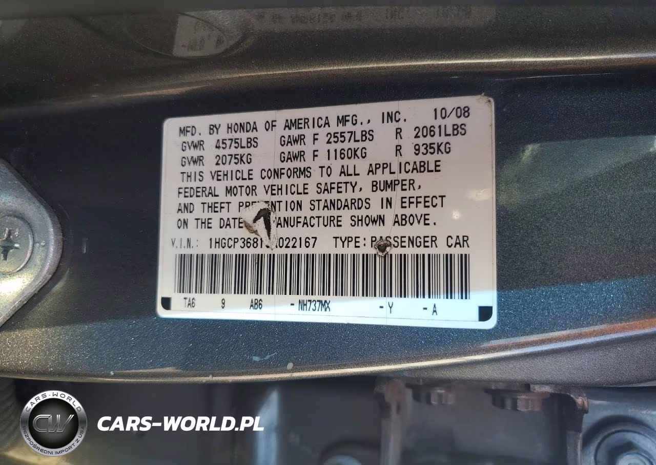 2009 Honda Accord Exl VIN:1HGCP36819A022167 - 12