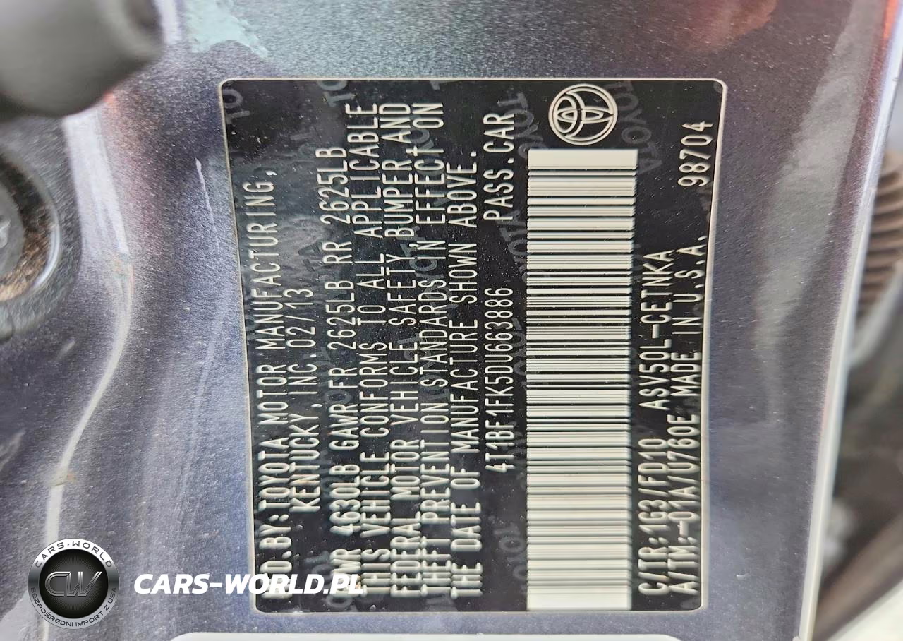 2013 Toyota Camry Le VIN:4T1BF1FK5DU663886 - 12