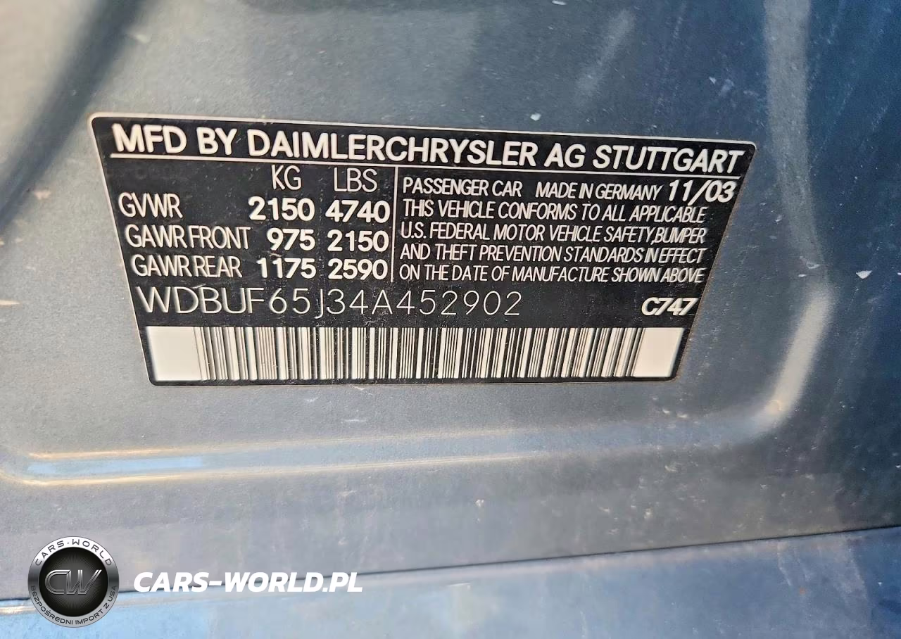 2004 Mercedes-Benz E 320 VIN:WDBUF65J34A452902 - 12