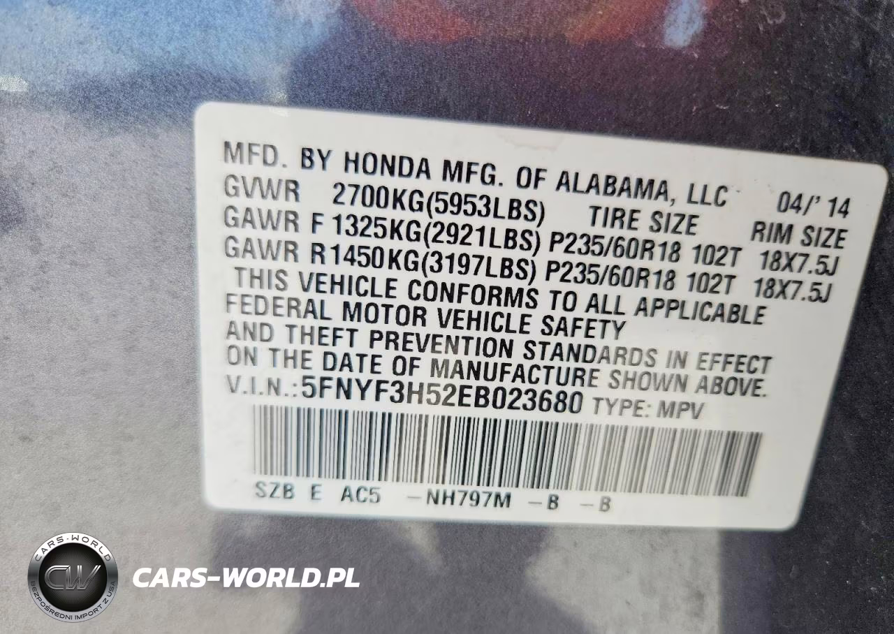 2014 Honda Pilot Exl VIN:5FNYF3H52EB023680 - 13