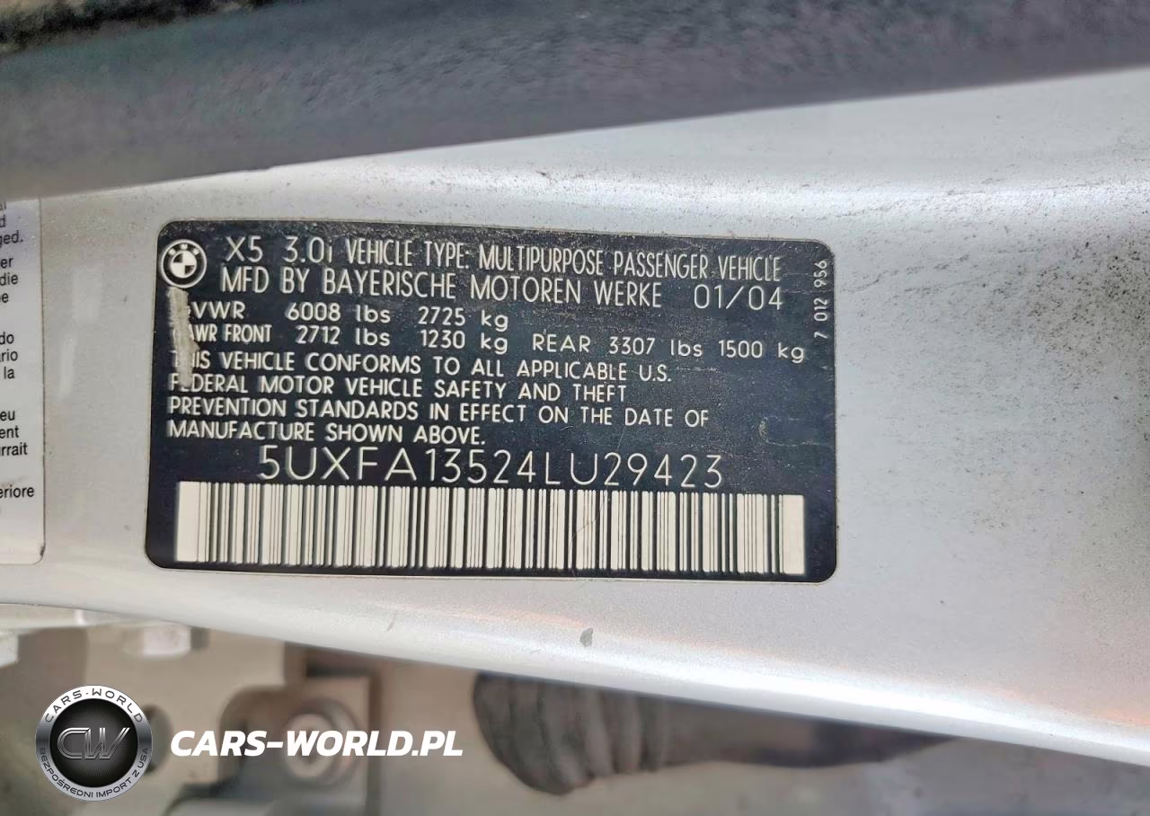 2004 BMW X5 3.0I VIN:5UXFA13524LU29423 - 14