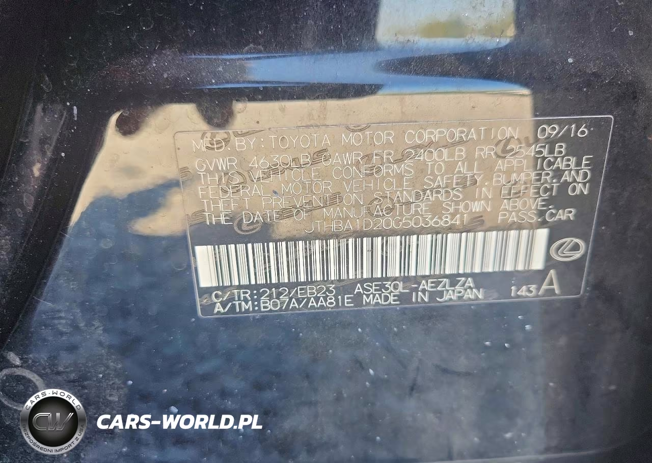 2016 Lexus Is 200T VIN:JTHBA1D20G5036841 - 12