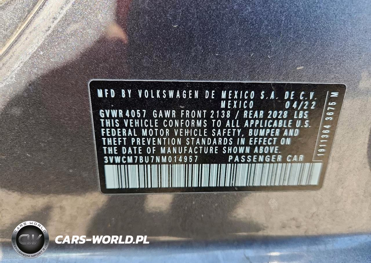 2022 Volkswagen Jetta S VIN:3VWCM7BU7NM014957 - 12