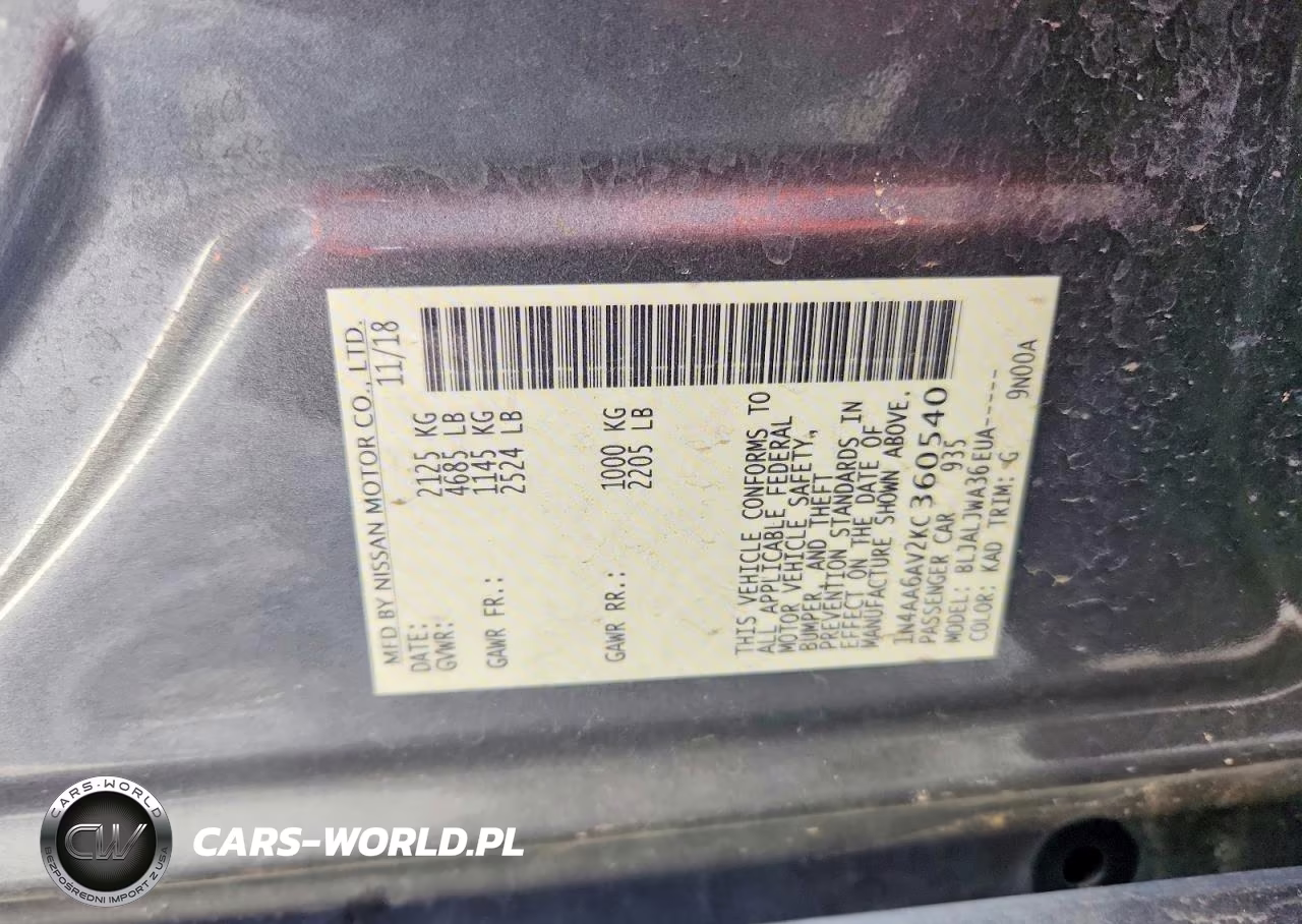 2019 Nissan Maxima 3.5 Sv VIN:1N4AA6AV2KC360540 - 12