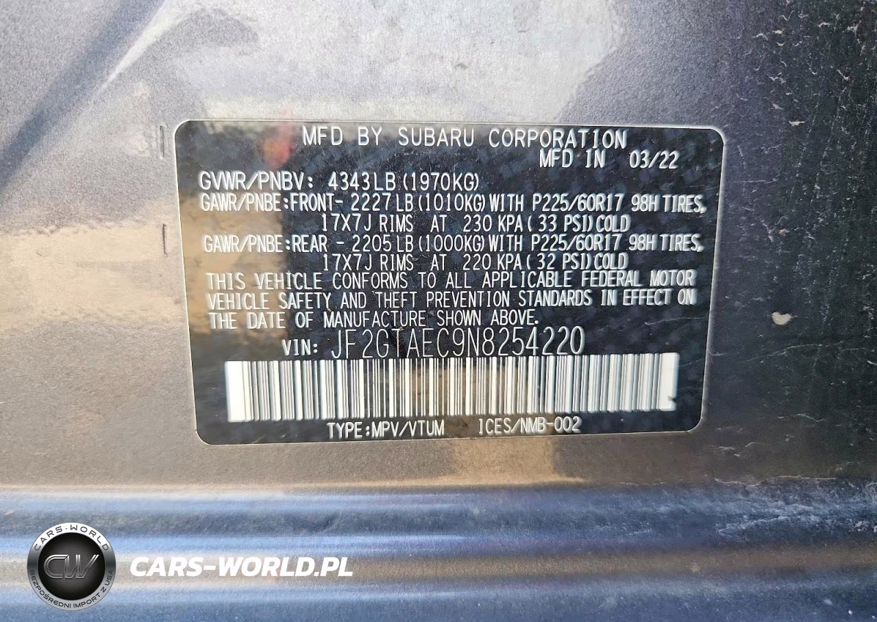 2022 Subaru Crosstrek Premium VIN:JF2GTAEC9N8254220 - 12