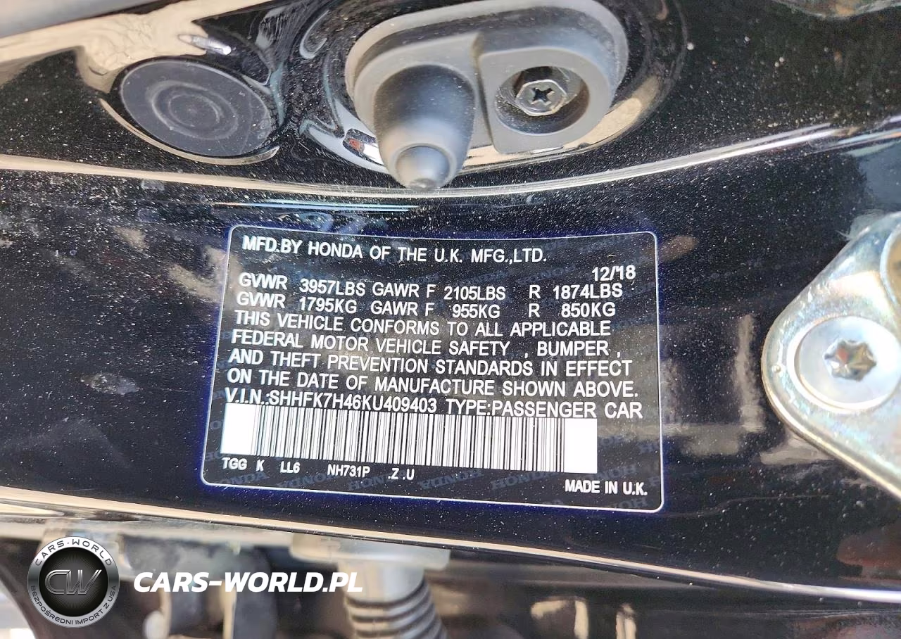 2019 Honda Civic Sport VIN:SHHFK7H46KU409403 - 12