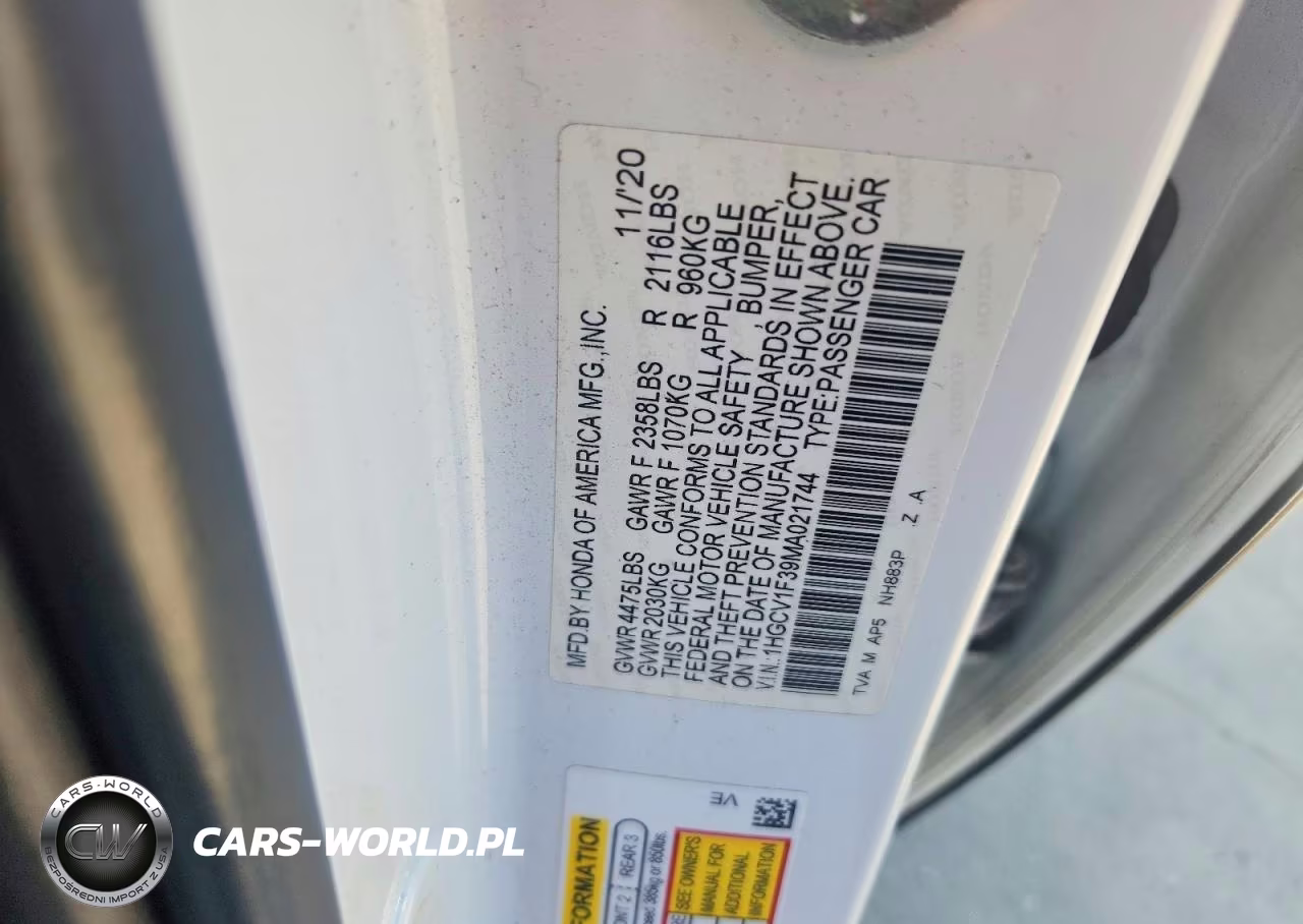 2021 Honda Accord Sport VIN:1HGCV1F39MA021744 - 12