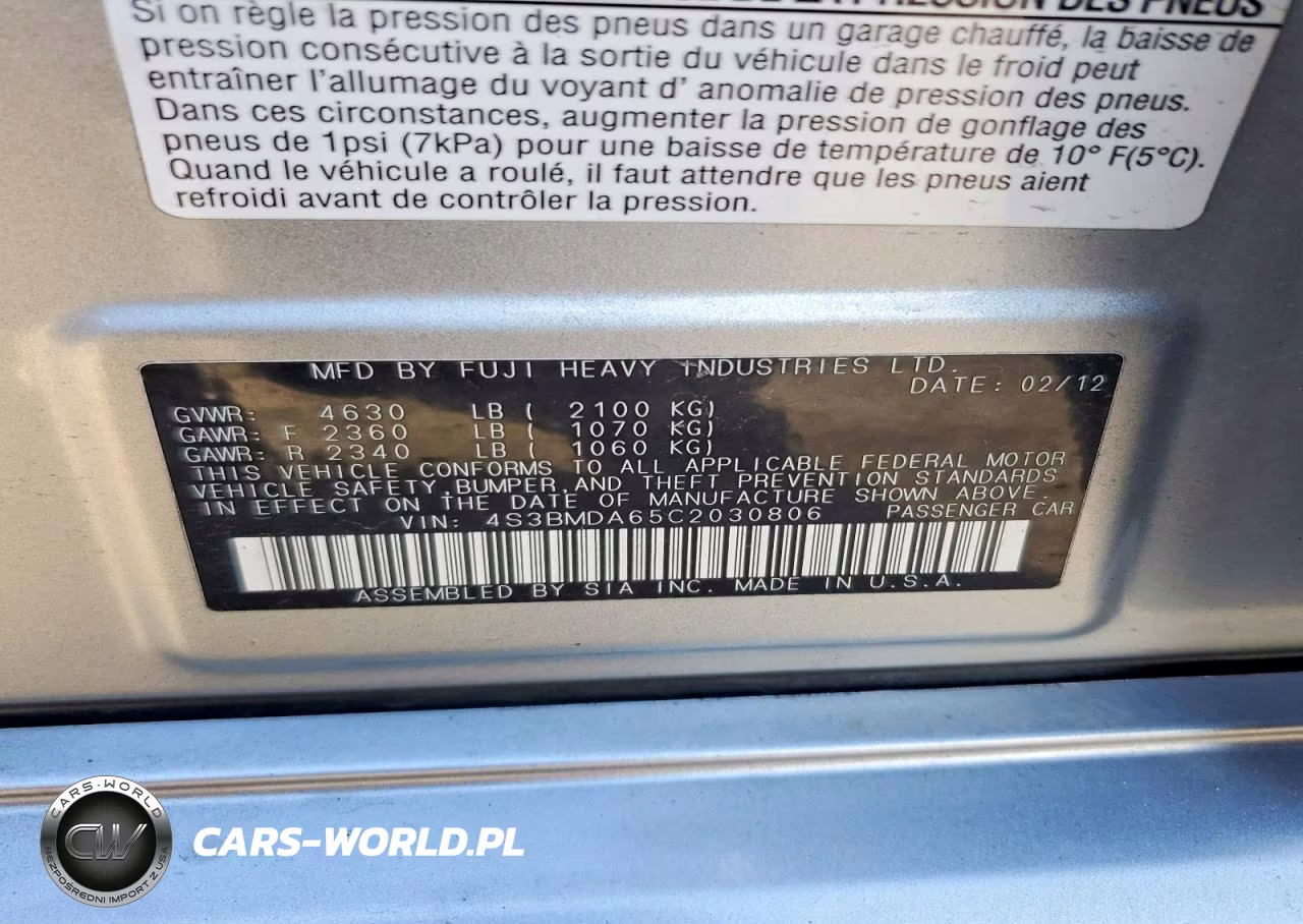2012 Subaru Legacy 3.6R VIN:4S3BMDA65C2030806 - 12