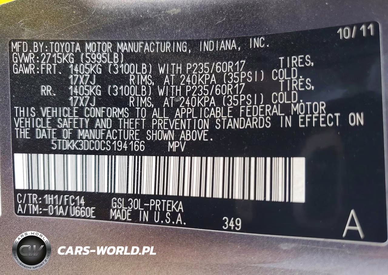 2012 Toyota Sienna Le VIN:5TDKK3DC0CS194166 - 13