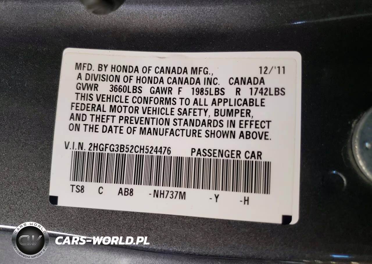 2012 Honda Civic Lx VIN:2HGFG3B52CH524476 - 13