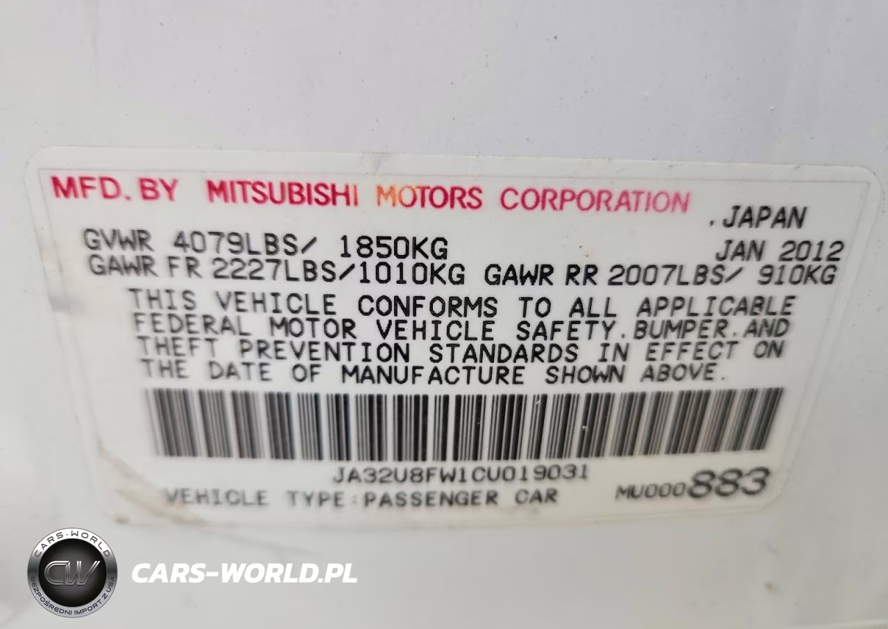 2012 Mitsubishi Lancer Gt VIN:JA32U8FW1CU019031 - 12