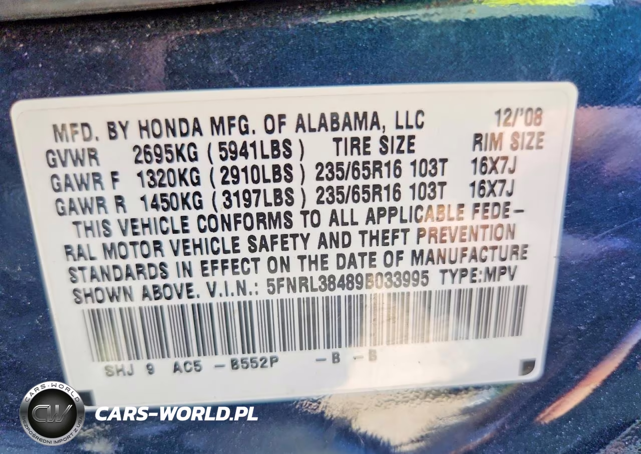 2009 Honda Odyssey Ex VIN:5FNRL38489B033995 - 13