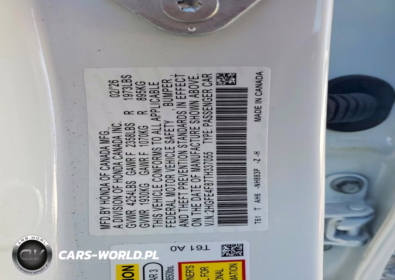 2026 Honda Civic Sport VIN:2HGFE4F87TH337055 - 13