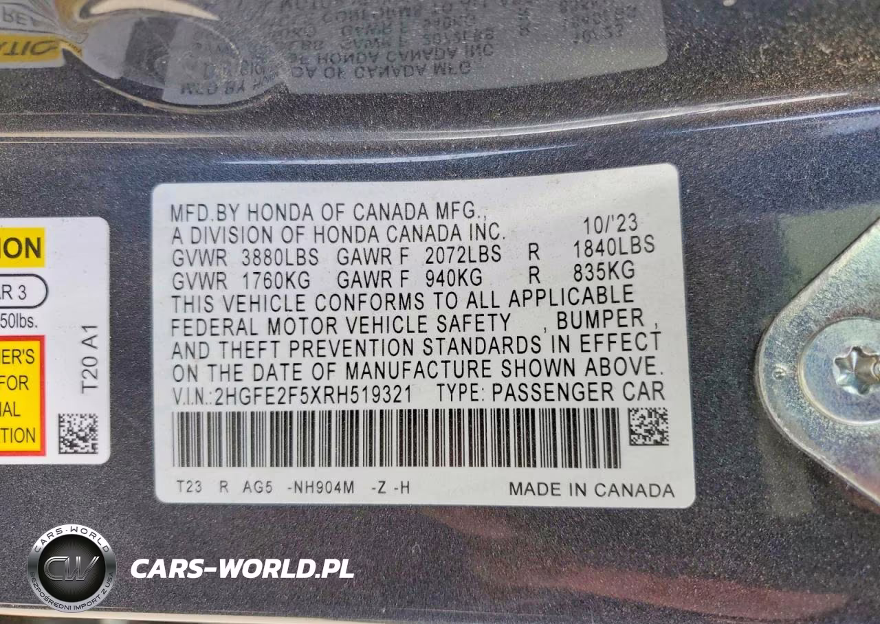2024 Honda Civic Sport VIN:2HGFE2F5XRH519321 - 13
