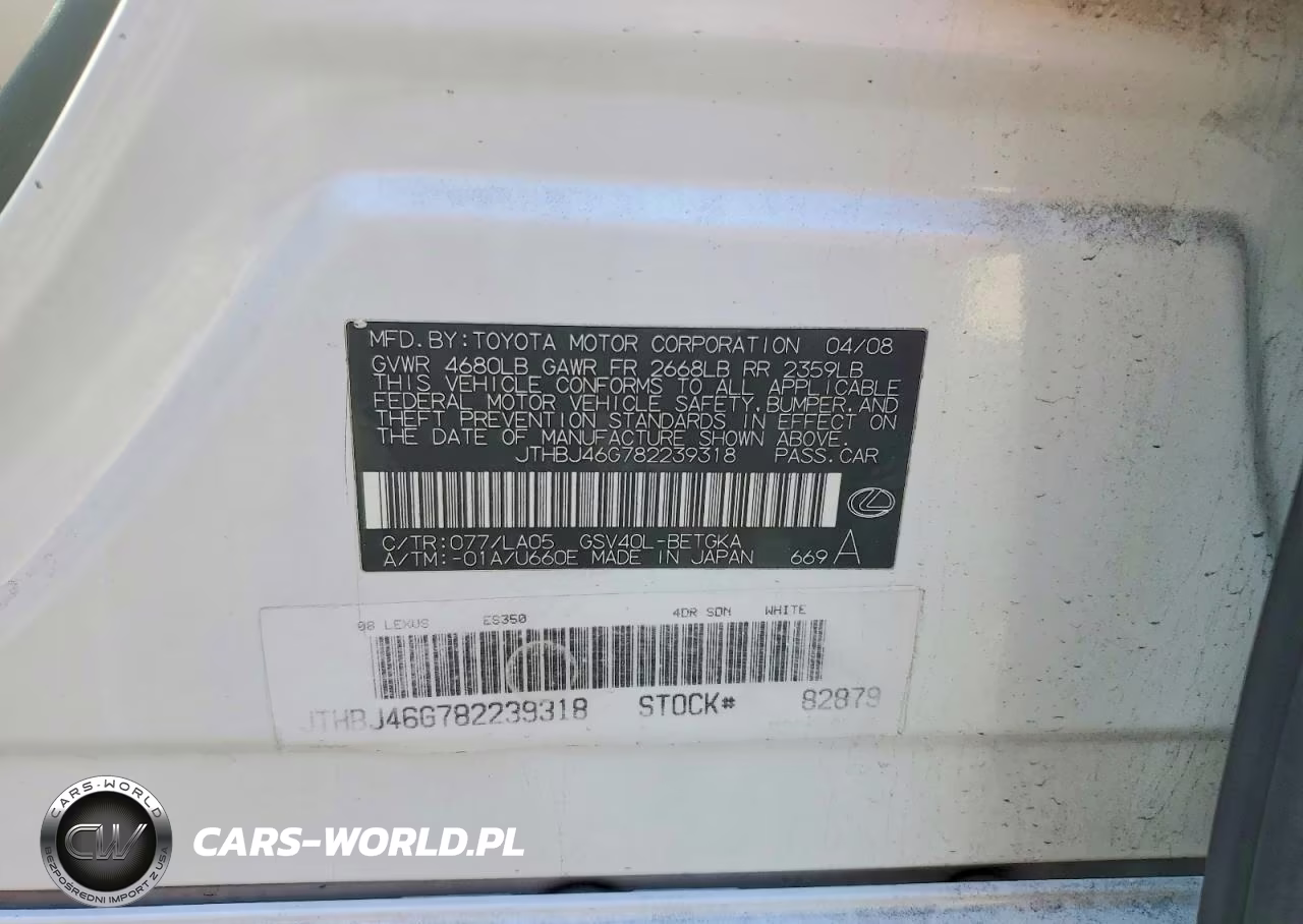 2008 Lexus Es 350 VIN:JTHBJ46G782239318 - 12