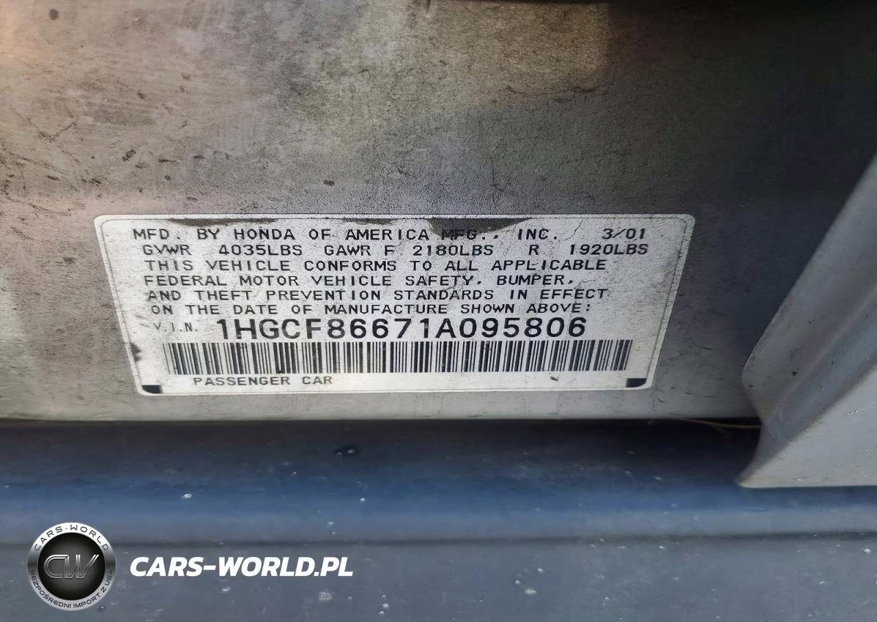 2001 Honda Accord Value VIN:1HGCF86671A095806 - 12