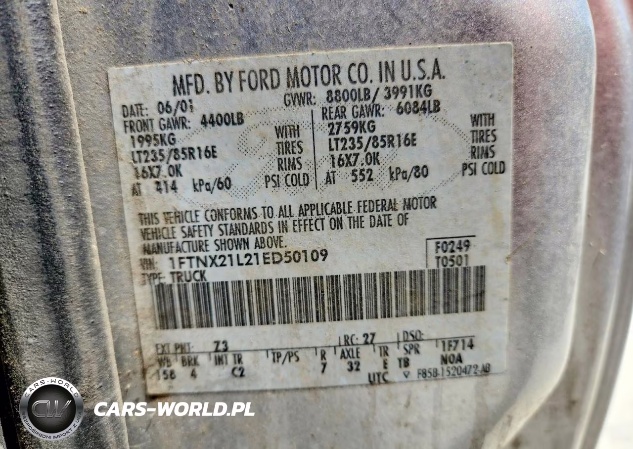 2001 Ford F250 Super Duty VIN:1FTNX21L21ED50109 - 12