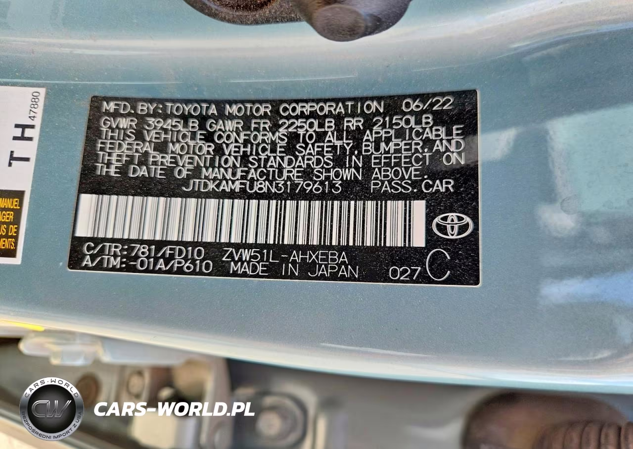 2022 Toyota Prius Le VIN:JTDKAMFU8N3179613 - 12