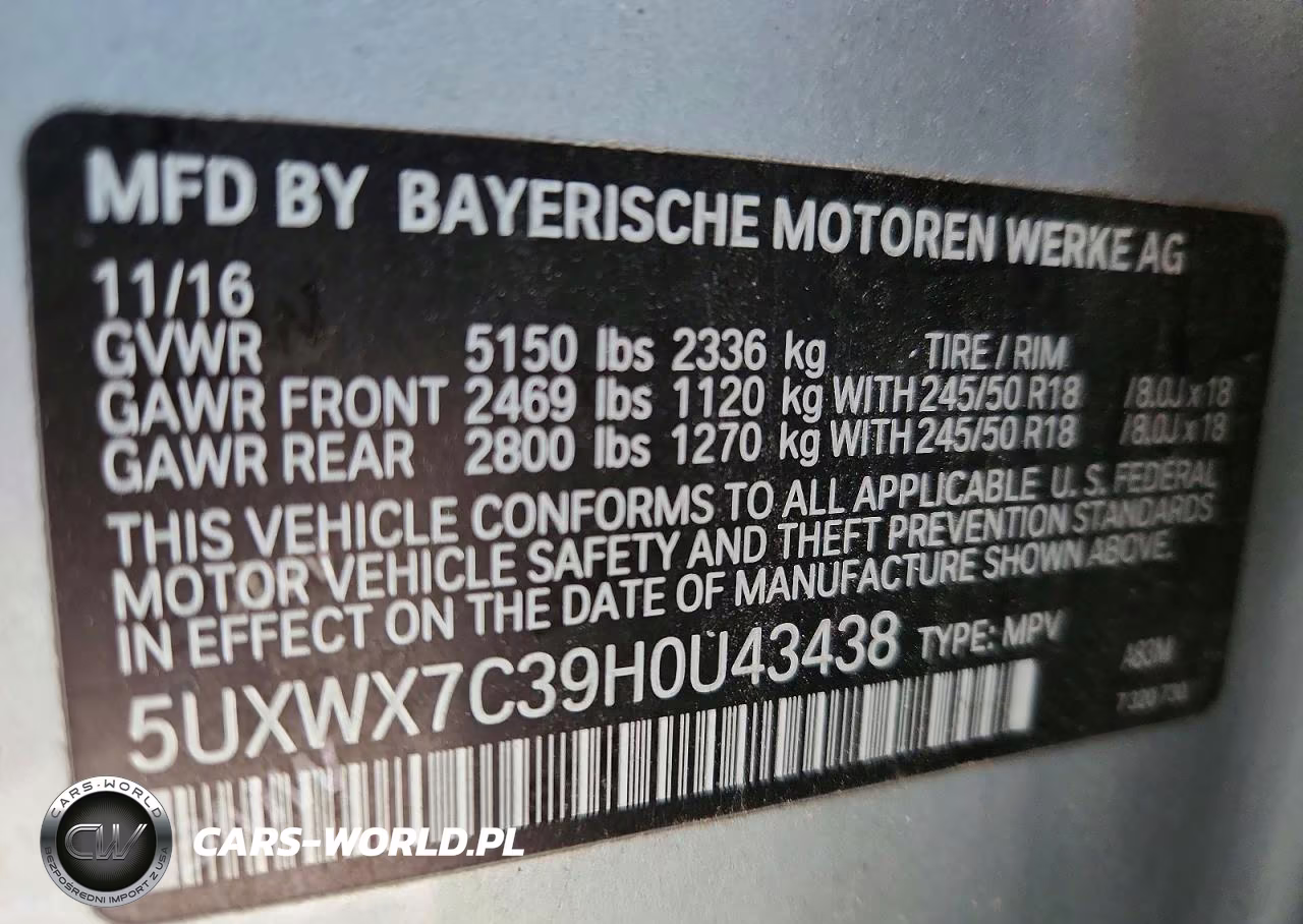 2017 BMW X3 xDrive35I VIN:5UXWX7C39H0U43438 - 14
