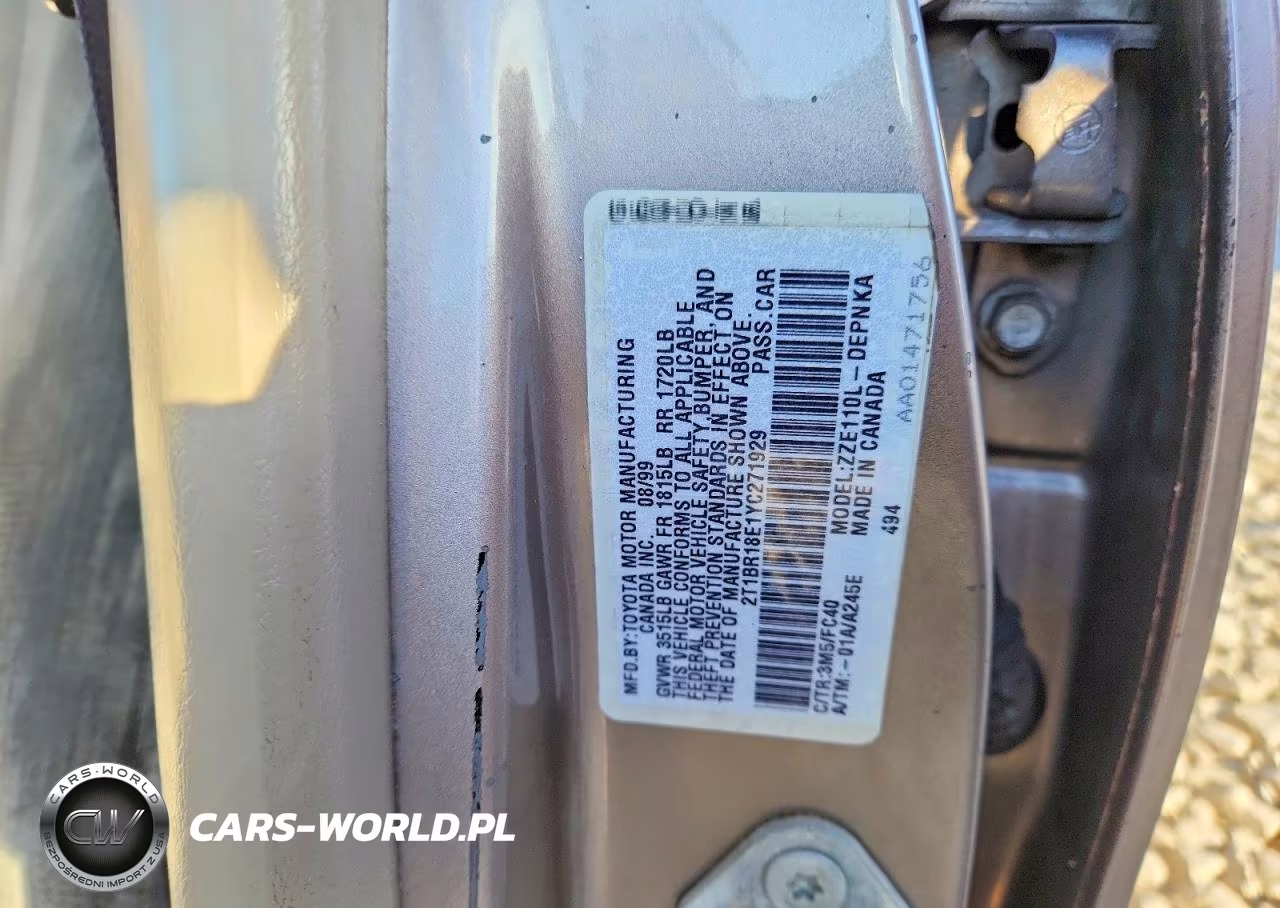 2000 Toyota Corolla Ve VIN:2T1BR18E1YC271929 - 12