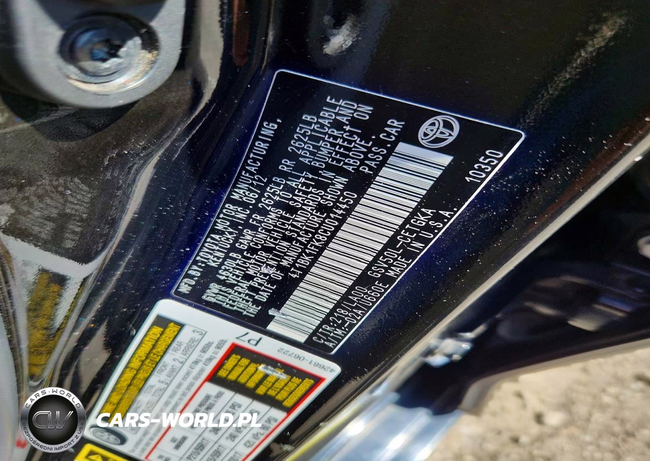2012 Toyota Camry Xle V6 VIN:4T1BK1FK8CU014450 - 12
