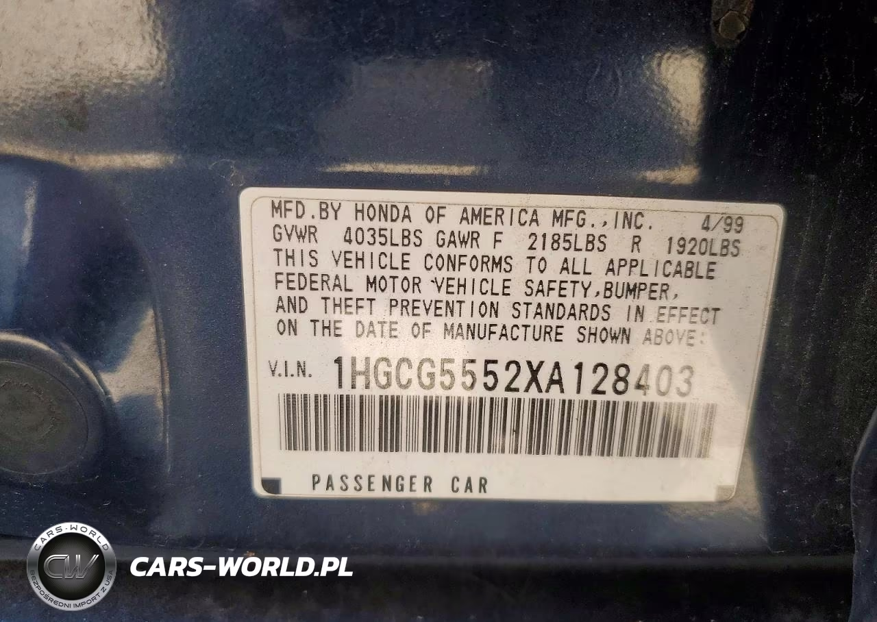 1999 Honda Accord Ex VIN:1HGCG5552XA128403 - 12