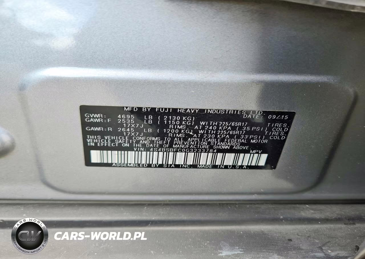 2016 Subaru Outback 2.5I Premium VIN:4S4BSBFC0G3233784 - 14