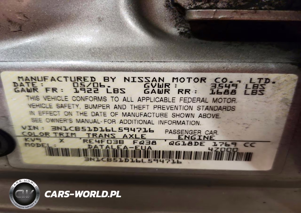 2006 Nissan Sentra 1.8 VIN:3N1CB51D16L594716 - 12