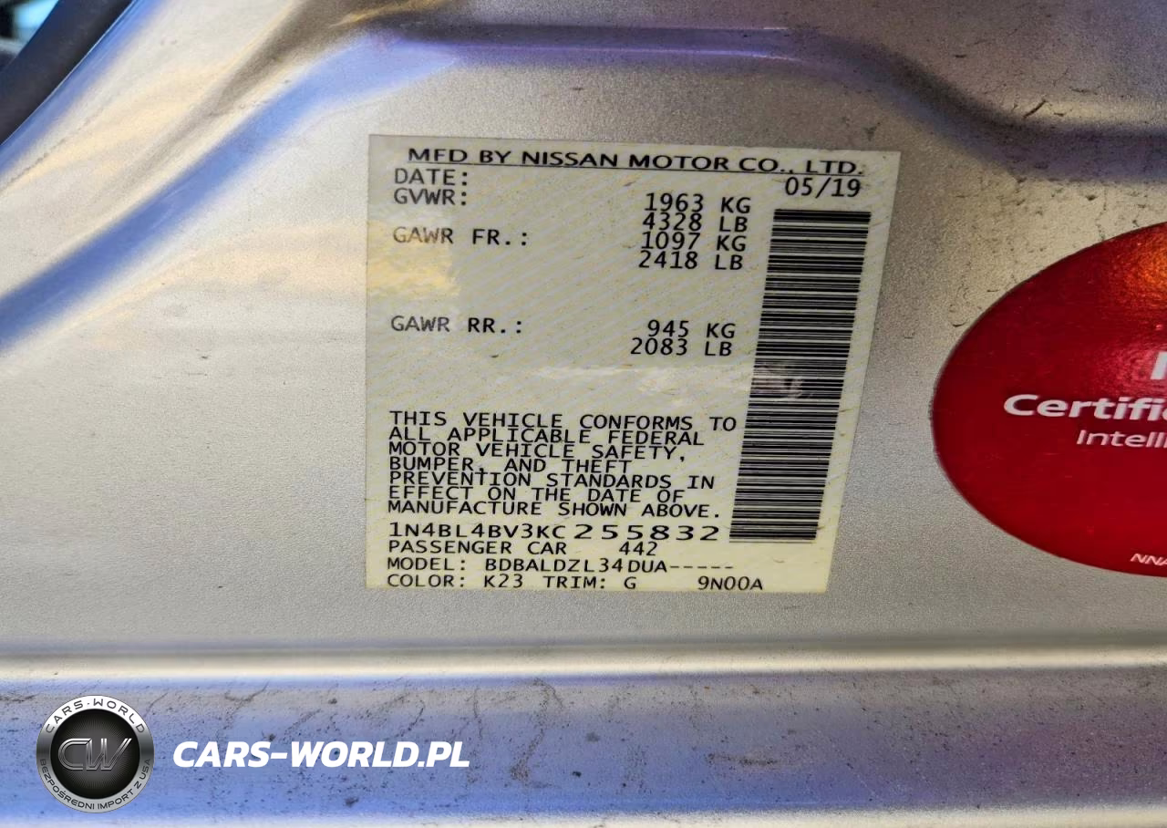 2019 Nissan Altima S VIN:1N4BL4BV3KC255832 - 13