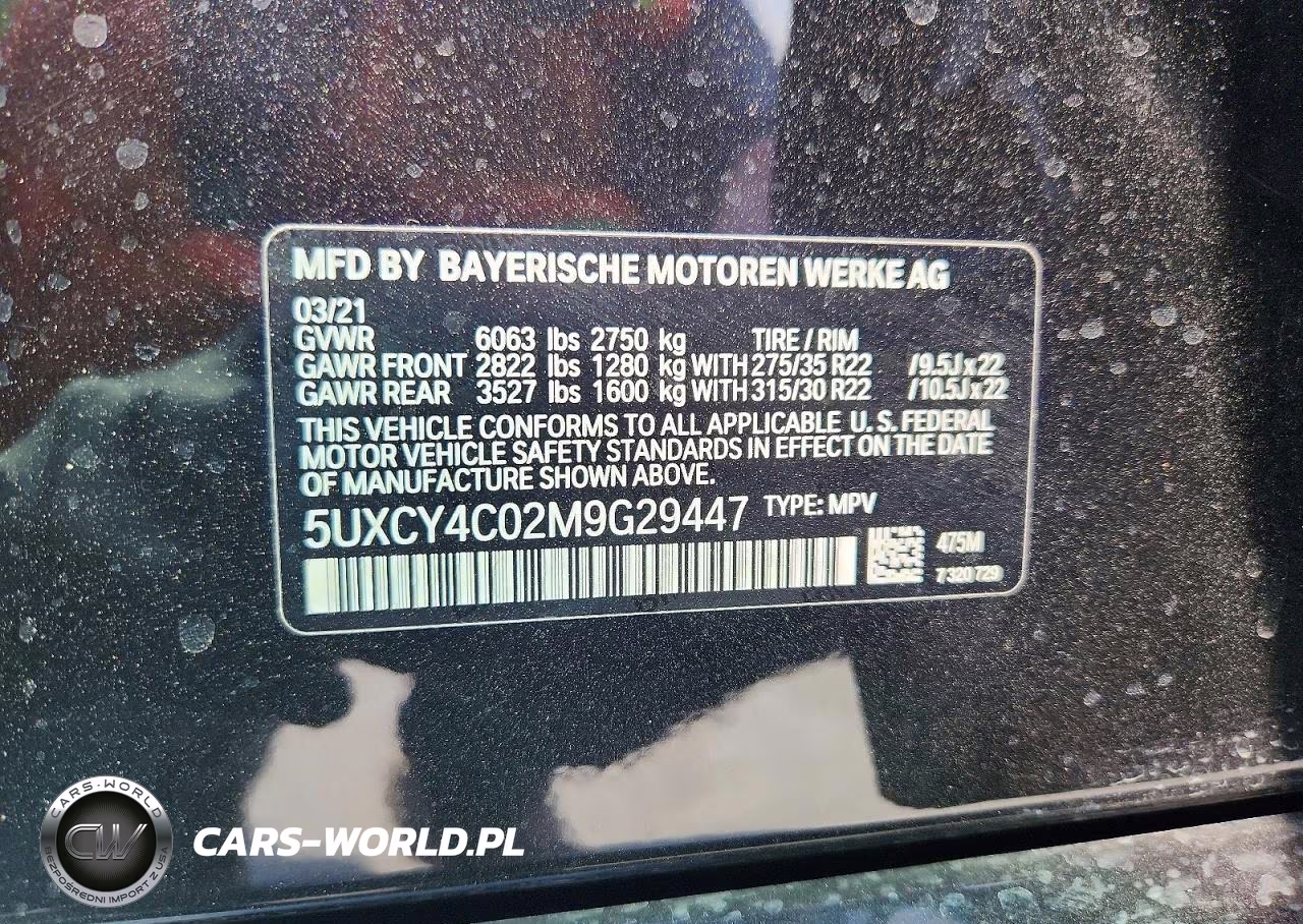 2021 BMW X6 Sdrive 40I VIN:5UXCY4C02M9G29447 - 14