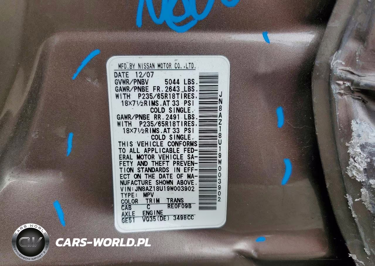 2009 Nissan Murano S VIN:JN8AZ18U19W003902 - 14
