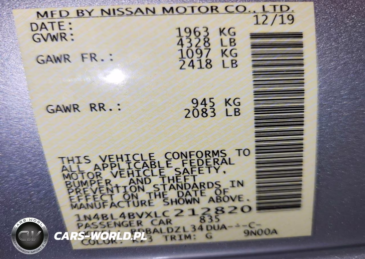 2020 Nissan Altima S VIN:1N4BL4BVXLC212820 - 12