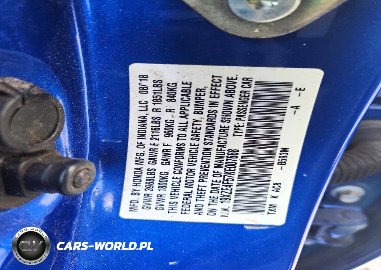 2019 Honda Insight Ex VIN:19XZE4F57KE007668 - 12
