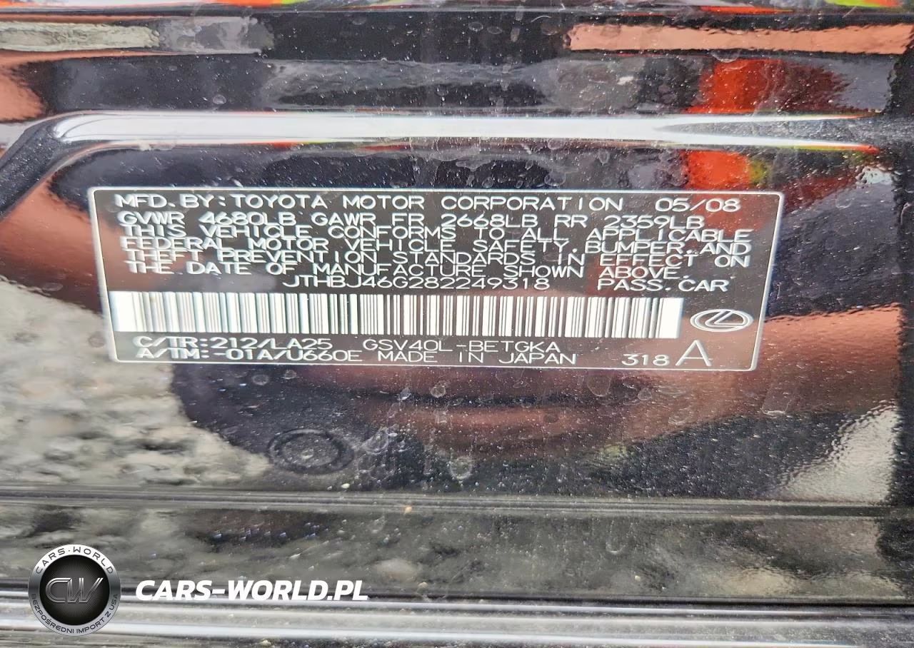 2008 Lexus Es 350 VIN:JTHBJ46G282249318 - 12