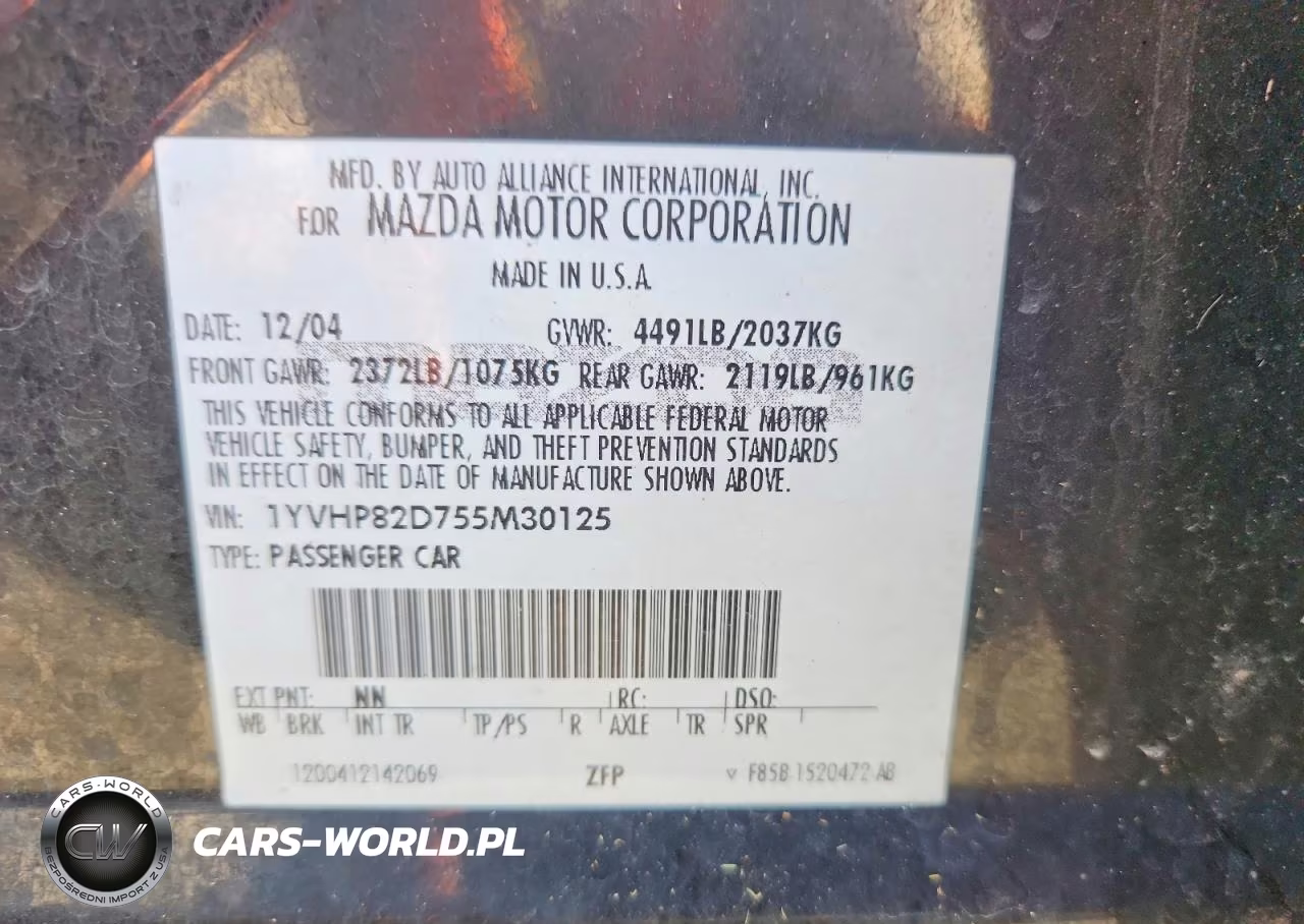 2005 Mazda 6 S VIN:1YVHP82D755M30125 - 12