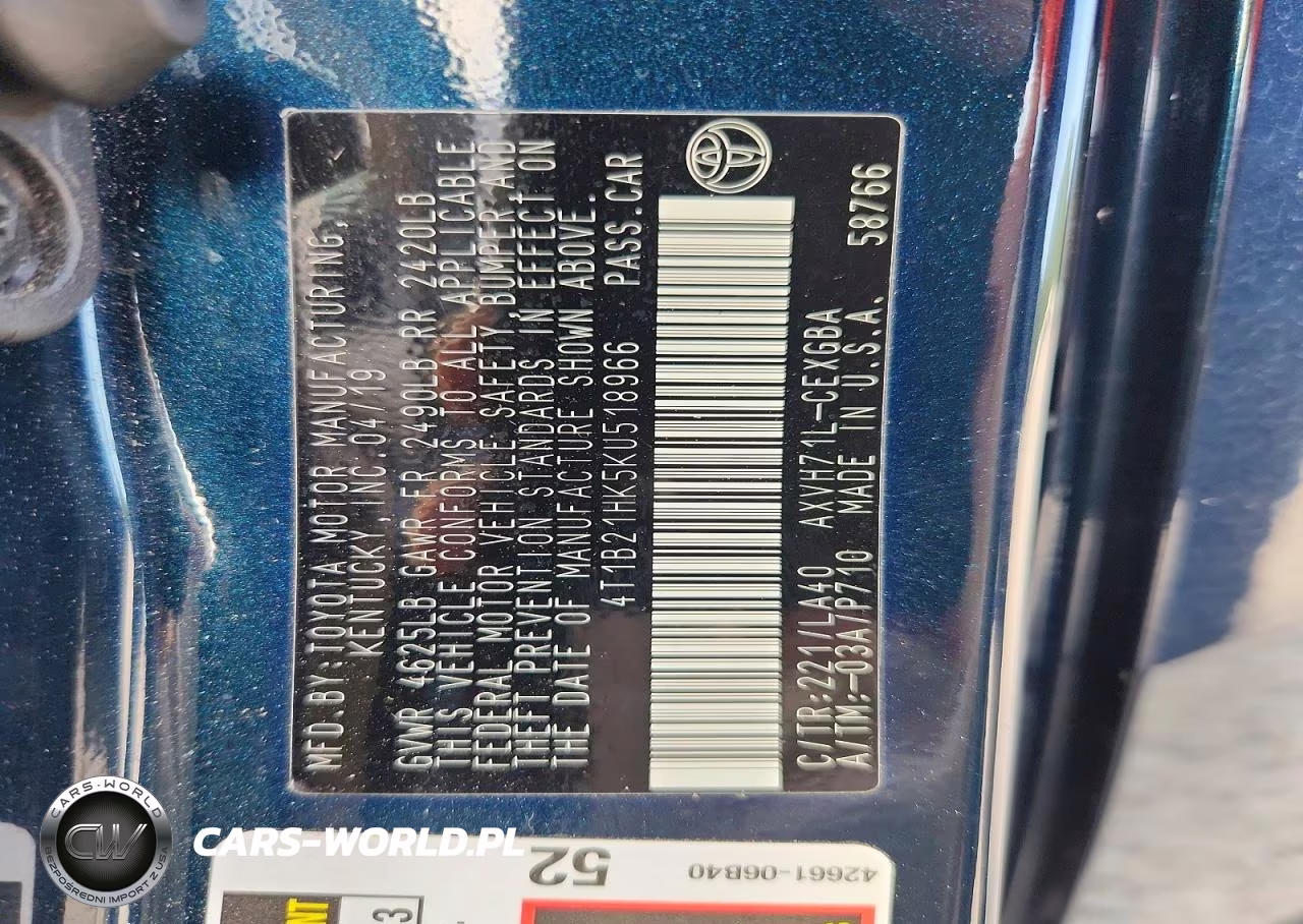 2019 Toyota Camry Hybrid Xle VIN:4T1B21HK5KU518966 - 14
