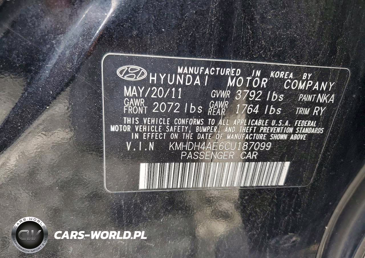 2012 Hyundai Elantra Limited VIN:KMHDH4AE6CU187099 - 12