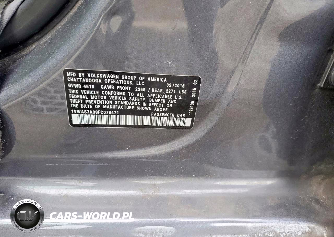 2015 Volkswagen Passat S VIN:1VWAS7A38FC079471 - 12