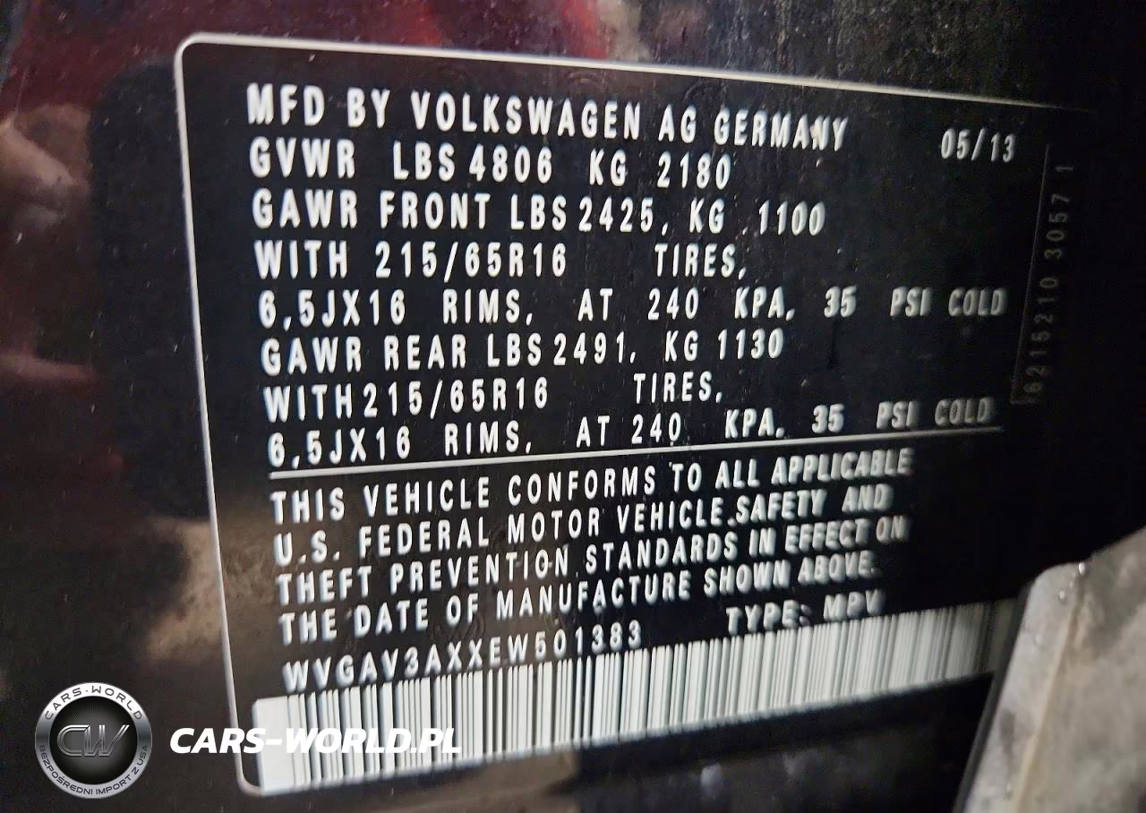 2014 Volkswagen Tiguan S VIN:WVGAV3AXXEW501383 - 14