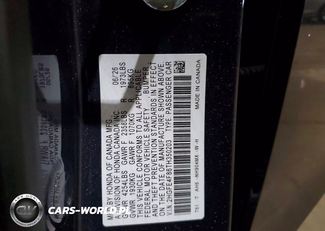 2026 Honda Civic Sport VIN:2HGFE4F86TH350203 - 12