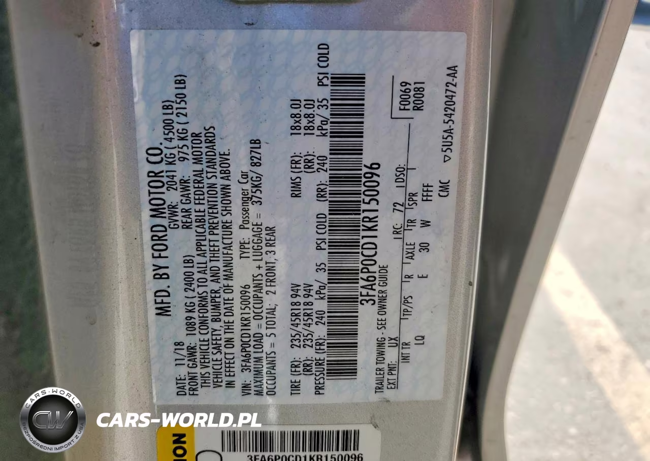 2019 Ford Fusion Sel VIN:3FA6P0CD1KR150096 - 12
