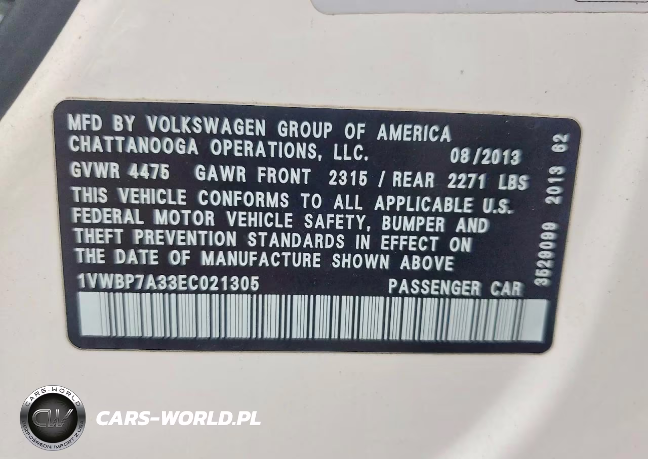 2014 Volkswagen Passat Se VIN:1VWBP7A33EC021305 - 12