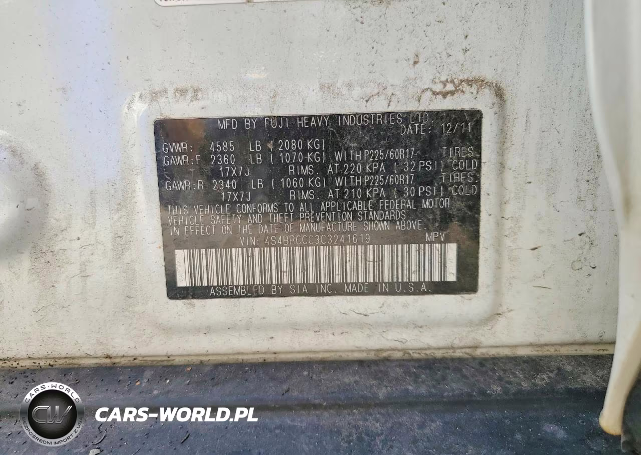 2012 Subaru Outback 2.5I Premium VIN:4S4BRCCC3C3241619 - 12