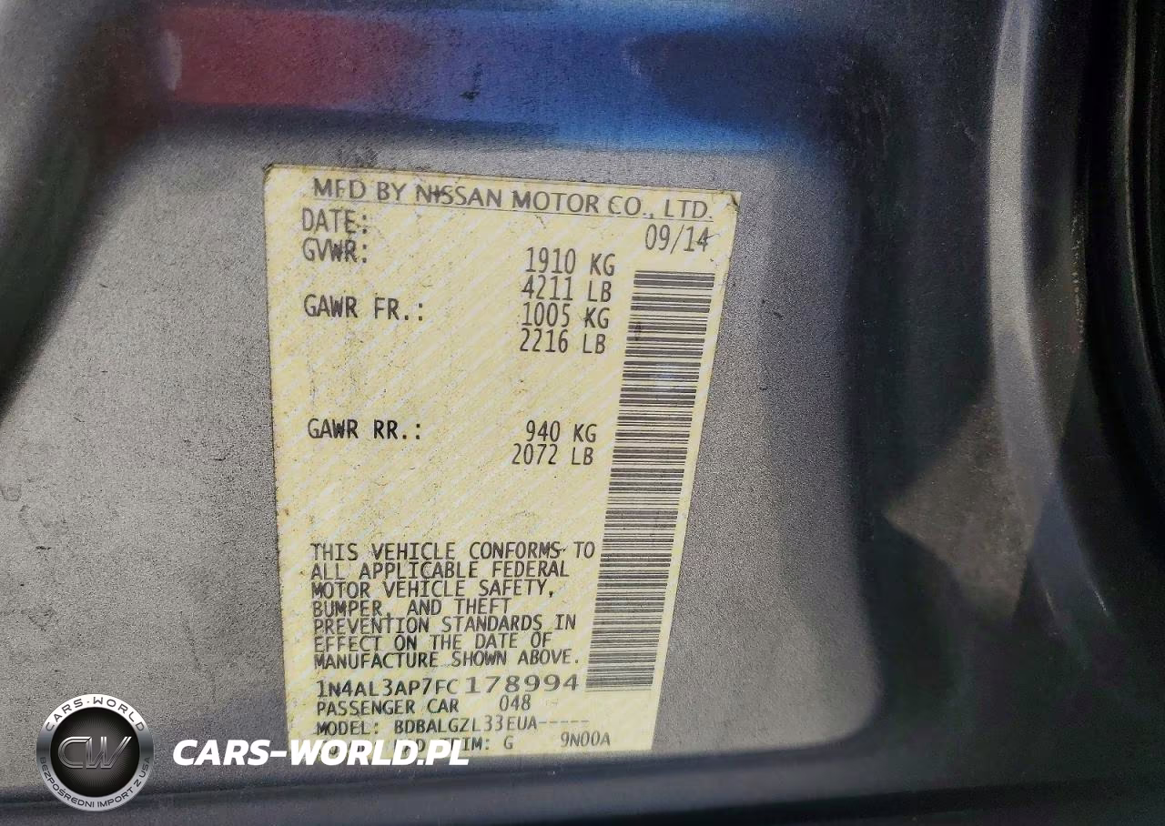 2015 Nissan Altima 2.5 S VIN:1N4AL3AP7FC178994 - 12